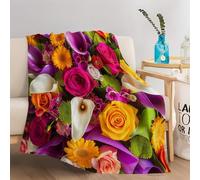 Flannel Fleece Throw Blanket Baby size 70x100cm, Color Rose Calla Lily Bouquet Soft Fluffy Sofa Blanket for Kids Girls Boys, Colorful Warm and Lightweight Bed Blankets for All Season