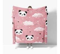 Flannel Fleece Throw Blanket Baby size 70x100cm, Cute Panda Theme Soft Fluffy Sofa Blanket for Kids Girls Boys, Pink Warm and Lightweight Bed Blankets for All Season