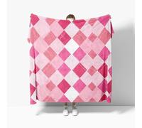 Flannel Fleece Throw Blanket Baby size 70x100cm, Geometric Diamond Pattern Soft Fluffy Sofa Blanket for Kids Girls Boys, Pink Warm and Lightweight Bed Blankets for All Season