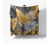 Flannel Fleece Throw Blanket Baby size 70x100cm, Luxury Plant Leaf Theme Soft Fluffy Sofa Blanket for Kids Girls Boys, Gold Warm and Lightweight Bed Blankets for All Season
