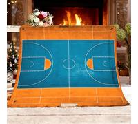 Flannel Fleece Throw Blanket Baby size 70x100cm, Orange Soft Fluffy Sofa Blanket for Kids Girls Boys, Basketball Court Pattern Warm and Lightweight Bed Blankets for All Season