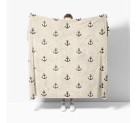 Flannel Fleece Throw Blanket Baby size 70x100cm, Simple Anchor Print Soft Fluffy Sofa Blanket for Kids Girls Boys, Beige Warm and Lightweight Bed Blankets for All Season