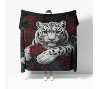 Flannel Fleece Throw Blanket Baby size 70x100cm, Soft Fluffy Animal White Tiger Sofa Blanket for All Season, Warm Lightweight Blankets for Bed, Red Rose Blanket for Women Mens Kids