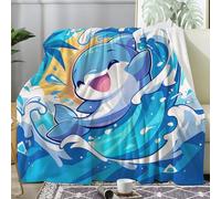 Flannel Fleece Throw Blanket -Cartoon Print Double Bed Throw, All Season Blanket, No Shed No Pilling, Luxury Plush Sofa Throws for Sofas, Bed,Car, Dolphin Pattern (200x200cm)-ACp35