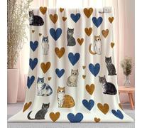 Flannel Fleece Throw Blanket Cute heart-shaped cat, Soft Warm White Printed Blanket, for Kids Teens or Adults Lightweight Cozy, for All Seasons 70 x 100 cm
