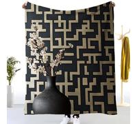 Flannel Fleece Throw Blanket Double 150x200cm, Lightweight Cozy Plush Bedspreads Blankets for Bed Couch, Golden Greek Key Pattern Soft Versatile Throw Blanket Gift for Women & Children, Modern Vase
