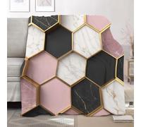 Flannel Fleece Throw Blanket Double 150x200cm, Lightweight Cozy Plush Bedspreads Blankets for Bed Couch, Geometric Marble Honeycomb Soft Versatile Throw Blanket Gift for Women & Children, Pink