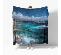 Flannel Fleece Throw Blanket Double 150x200cm, Soft Fluffy Coastal Scenery Sofa Blanket for All Season, Warm Lightweight Blankets for Bed, Natural Scenery Blankets for Women Mens Kids
