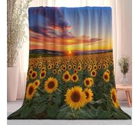 Flannel Fleece Throw Blanket Flowers scenery sunset sunflowers, Soft Warm Orange Printed Blanket, for Kids Teens or Adults Lightweight Cozy, for All Seasons 100 x 140 cm