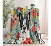 Flannel Fleece Throw Blanket for Sofa, Cute Animal Dog Flowers Soft Fluffy Bed Blanket for Boys and Girls - Colorful Super King Size Warm Sherpa Blankets for All Season 220 x 240cm