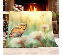 Flannel Fleece Throw Blanket for Sofa, Florals Dandelions Butterflies Soft Fluffy Velvet Sofa Blanket Nature Blanket Throw Boys Bedding Kids Teens Small Single 100x130cm