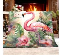 Flannel Fleece Throw Blanket for Sofa, Tropical Monstera Deliciosa Florals Flamingos Soft Fluffy Velvet Sofa Blanket Colorful Blanket Throw Boys Bedding Kids Teens Small Single 100x130cm