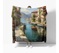 Flannel Fleece Throw Blanket king Size 180x200cm, Cozy Plush Bedspreads Blankets for Bed Couch, European-Style Seaside Town Soft Versatile Throw Blanket Gift for Women & Children, Natural Scenery
