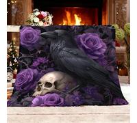 Flannel Fleece Throw Blanket king Size 180x200cm, Lightweight Cozy Plush Bedspreads Blankets for Bed Couch, Gothic Dark Crow Soft Versatile Throw Blanket Gift for Women & Children, Purple