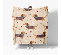 Flannel Fleece Throw Blanket king Size 180x200cm, Soft Fluffy Cartoon Dachshund Print Sofa Blanket for All Season, Warm Lightweight Blankets for Bed, Light Beige Blankets for Women Mens Kids