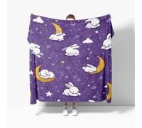 Flannel Fleece Throw Blanket king Size 180x200cm, Soft Fluffy Cute Star And Moon Rabbit Sofa Blanket for All Season, Warm Lightweight Blankets for Bed, Purple Blankets for Women Mens Kids