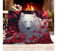 Flannel Fleece Throw Blanket king Size 180x200cm, Soft Fluffy Red Leaves Sofa Blanket for All Season, Warm Lightweight Blankets for Bed, Fantasy White Wolf Blankets for Women Mens Kids