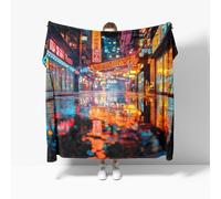 Flannel Fleece Throw Blanket king Size 180x200cm, Tokyo Street Reflection Soft Fluffy Sofa Blanket for Adults Kids, Neon Warm and Lightweight Bed Blankets for All Season