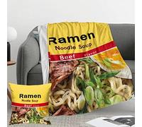 Flannel Fleece Throw Blanket, Ramen Noodle Soup Beef Flavor Beef Bed Blankets, Lightweight Cozy Throw Blanket with 18x18 Inch Pillowcase for Couch Sofa Bedroom All Season 80x60 Inch