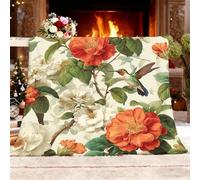 Flannel Fleece Throw Blanket Single 130x150cm, Lightweight Cozy Plush Bedspreads Blankets for Bed Couch, Multicolor Soft Versatile Throw Blanket Gift for Women, Romantic Pastoral Florals And Birds