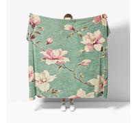 Flannel Fleece Throw Blanket Single 130x150cm, Lightweight Cozy Plush Bedspreads Blankets for Bed Couch, Pink Floral Soft Versatile Throw Blanket Gift for Women & Children, Sage Green