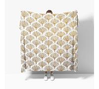 Flannel Fleece Throw Blanket Single 130x150cm, Soft Fluffy Golden Fan-Shaped Geometry Sofa Blanket for All Season, Warm Lightweight Blankets for Bed, White Blankets for Women Mens Kids