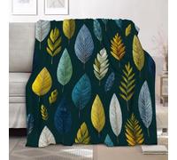 Flannel Fleece Throw Blanket Single 130x150cm, Soft Fluffy Simple Plant Leaf Pattern Sofa Blanket for All Season, Warm Lightweight Blankets for Bed, Black Blankets for Women Mens Kids