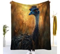 Flannel Fleece Throw Blanket Single 130x150cm, Soft Fluffy Wild Emu Pattern Sofa Blanket for All Season, Warm Lightweight Blankets for Bed, Oil Painting Style Blanket for Women Mens Kids