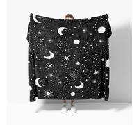 Flannel Fleece Throw Blanket Small Single 100x130cm, Cozy Plush Bedspreads Blankets for Bed Couch, Abstract Star And Moon Print Soft Versatile Throw Blanket Gift for Women & Children, Black