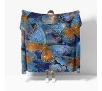 Flannel Fleece Throw Blanket Small Single 100x130cm, Fantasy Butterfly Pattern Soft Fluffy Sofa Blanket for Kids Girls Boys, Blue Warm and Lightweight Bed Blankets for All Season