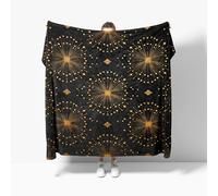 Flannel Fleece Throw Blanket Small Single 100x130cm, Lightweight Cozy Plush Bedspreads Blankets for Bed Couch, Golden Geometric Style Soft Versatile Throw Blanket Gift for Women & Children, Black