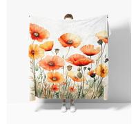 Flannel Fleece Throw Blanket Small Single 100x130cm, Lightweight Cozy Plush Bedspreads Blankets for Bed Couch, Watercolor Orange Florals Soft Versatile Throw Blanket Gift for Women & Children, White
