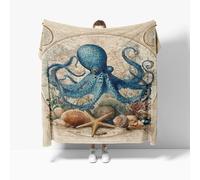Flannel Fleece Throw Blanket Small Single 100x130cm, Ocean Nautical Theme Soft Fluffy Sofa Blanket for Kids Girls Boys, Retro Style Warm and Lightweight Bed Blankets for All Season