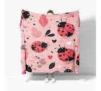 Flannel Fleece Throw Blanket Small Single 70x100cm, Soft Fluffy Animal Ladybug Theme Sofa Blanket for All Season, Warm Lightweight Blankets for Bed, Pink Blankets for Women Mens Kids