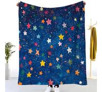 Flannel Fleece Throw Blanket Small Single 70x100cm, Soft Fluffy Colorful Star Print Sofa Blanket for All Season, Warm Lightweight Blankets for Bed, Dark Blue Blanket for Women Mens Kids