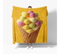 Flannel Fleece Throw Blanket Small Single 70x100cm, Soft Fluffy Cone Theme Sofa Blanket for All Season, Warm Lightweight Blankets for Bed, Yellow Blankets for Women Mens Kids
