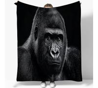 Flannel Fleece Throw Blanket, Soft Lightweight Cozy Gorilla Animal Print, Black and White Wildlife Design, Warm Sofa, Bed, Living Room, Travel, Camping 70 x 100 cm