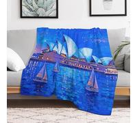 Flannel Fleece Throw Blanket Soft Warm Bedtime Blanket Lightweight & Breathable Custom Office Sydney Opera House Blue Night Nap Blankets for Sofa Bed Travel Camping Home Decor 60X80