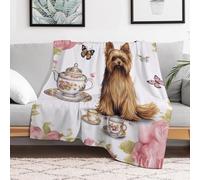 Flannel Fleece Throw Blanket Soft Warm Bedtime Blanket Lightweight & Breathable Custom Office Yorkshire Terrier Butterflies Nap Blankets for Sofa Bed Travel Camping Home Decor Holiday 30X40