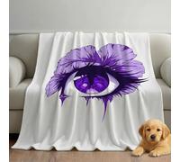 Flannel Fleece Throw Blanket - Soft & Warm, Lightweight Microfibre Low-Pile Plush, All-Season Throw for Bed, Sofa & Couch, 51 x 59 in (130 x 150 cm), Purple, Cartoon Floral Eyes