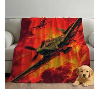 Flannel Fleece Throw Blanket - Soft & Warm, Lightweight Microfibre Low-Pile Plush, All-Season Throw for Bed, Sofa & Couch, 59 x 79 in (150 x 200 cm), Red, Illustration Airplane Flames