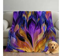 Flannel Fleece Throw Blanket - Soft & Warm, Lightweight Microfibre Low-Pile Plush, All-Season Throw for Bed, Sofa & Couch, 59 x 79 in (150 x 200 cm), Purple, Abstract Leaves Flames