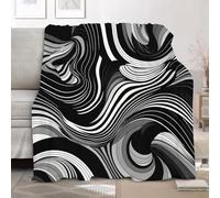 Flannel Fleece Throw Blanket Super King 180x220cm, Abstract Wave Texture Soft Fluffy Sofa Blanket for Adults Kids, Black And White Warm and Lightweight Bed Blankets for All Season