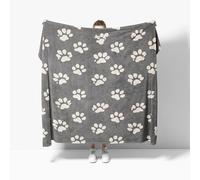 Flannel Fleece Throw Blanket Super King 180x220cm, Animal Paw Print Pattern Soft Fluffy Sofa Blanket for Adults Kids, Grey Warm and Lightweight Bed Blankets for All Season