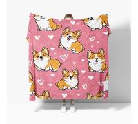 Flannel Fleece Throw Blanket Super King 180x220cm, Lightweight Cozy Plush Bedspreads Blankets for Bed Couch, Animal Corgi Soft Versatile Throw Blanket Gift for Women & Children, Pink