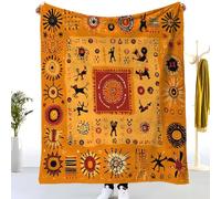 Flannel Fleece Throw Blanket Super King 180x220cm, Lightweight Cozy Plush Bedspreads Blankets for Bed Couch, African Art Rune Print Soft Versatile Throw Blanket Gift for Women & Children, Orange