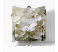 Flannel Fleece Throw Blanket Super King 180x220cm, Lightweight Cozy Plush Bedspreads Blankets for Bed Couch, Botanical Hydrangea Pattern Soft Versatile Throw Blanket Gift for Women & Children, White