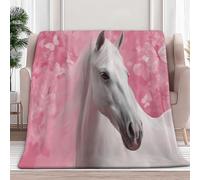 Flannel Fleece Throw Blankets Pink, Dreamy Animals Horses Captivating Soft Cozy Print Throw, Fluffy Fall Blanket Plush Home Decor for Couch Bed Sofa Living Room Bedroom, King size