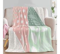 Flannel Fleece Throw Blankets Pink Green, Minimalist Geometric Shapes Soft Cozy Print Throw, Fluffy Fall Blanket Plush Home Decor for Couch Bed Sofa Living Room Bedroom, King size