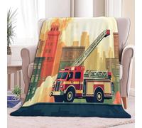 Flannel Fleece Throw Blankets Queen Cartoon Construction Fire Truck Soft Cozy Print Throw, Fluffy Fall Blanket Plush Home Decor for Couch Bed Sofa Living Room Bedroom, Gifts Blanket, Beige